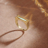 Square Green Cera Band, 14K Solid Gold-8