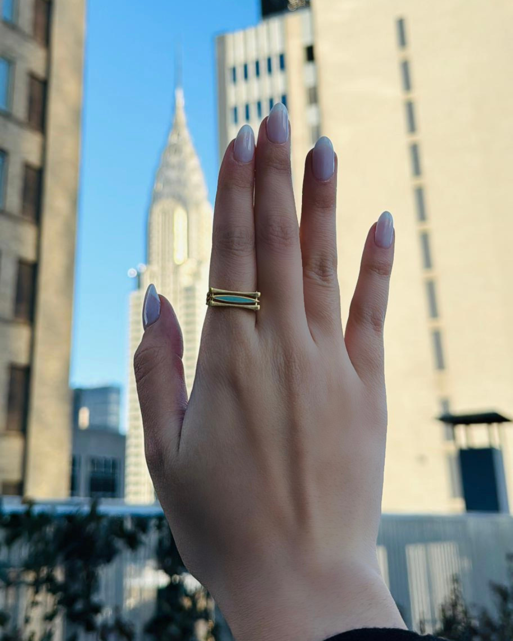 Square Green Cera Band, 14K Solid Gold-3