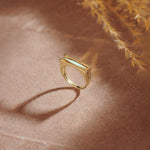 Square Green Cera Band, 14K Solid Gold-4