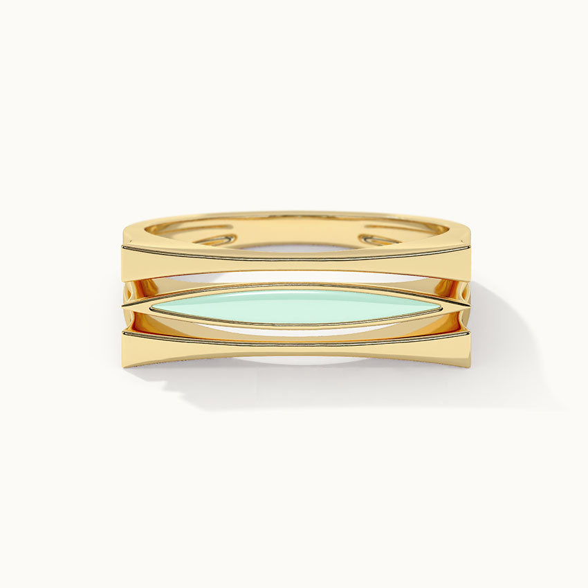 Square Green Cera Band, 14K Solid Gold-6