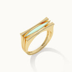 Square Green Cera Band, 14K Solid Gold-2