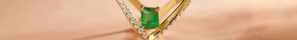 Lab Emerald V-Shaped Diamond Ring