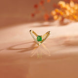 Lab Emerald V-Shaped Diamond Ring