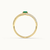 Lab Emerald V-Shaped Diamond Ring