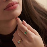 Lab Emerald V-Shaped Diamond Ring