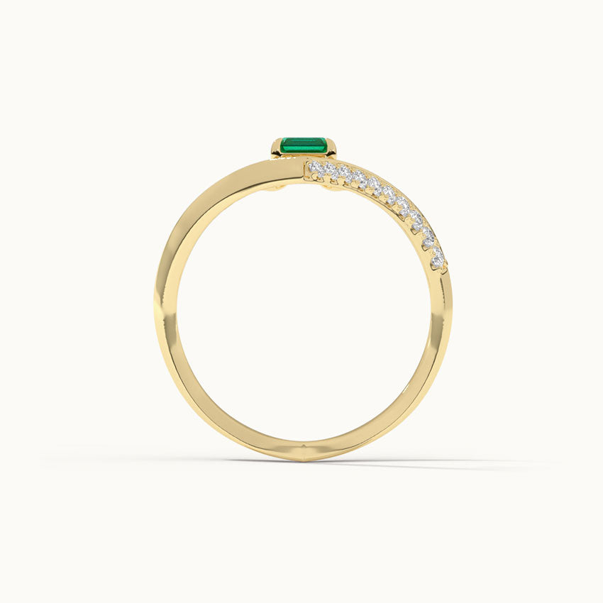 Lab Emerald V-Shaped Diamond Ring, 14K Gold Vermeil, 1/4 ct Lab Grown Diamond-6