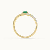 Lab Emerald V-Shaped Diamond Ring