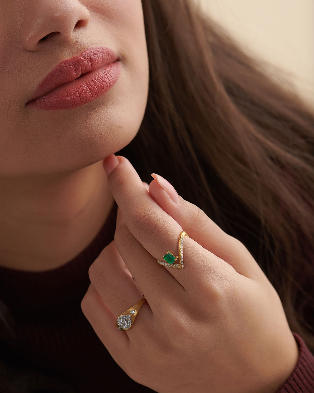 Lab Emerald V-Shaped Diamond Ring, 14K Gold Vermeil, 1/4 ct Lab Grown Diamond-5