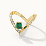 Lab Emerald V-Shaped Diamond Ring
