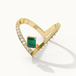 Lab Emerald V-Shaped Diamond Ring, 14K Gold Vermeil, 1/4 ct Lab Grown Diamond-7