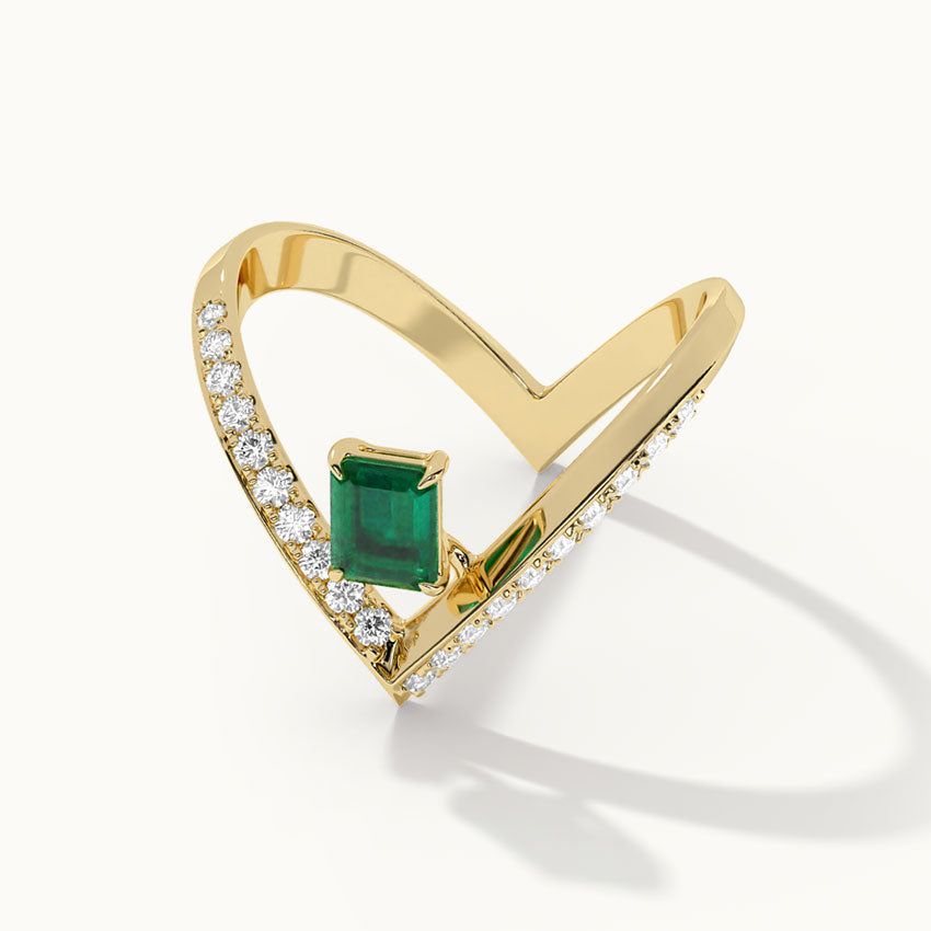 Lab Emerald V-Shaped Diamond Ring, 14K Gold Vermeil, 1/4 ct Lab Grown Diamond-7