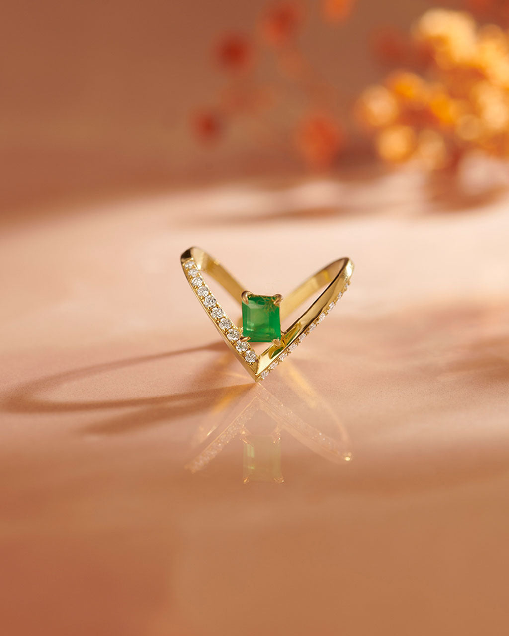 Lab Emerald V-Shaped Diamond Ring, 14K Gold Vermeil, 1/4 ct Lab Grown Diamond-2