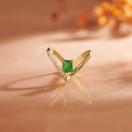 Lab Emerald V-Shaped Diamond Ring, 14K Gold Vermeil, 1/4 ct Lab Grown Diamond-2