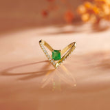Lab Emerald V-Shaped Diamond Ring, 14K Gold Vermeil, 1/4 ct Lab Grown Diamond-2