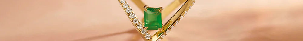 Lab Emerald V-Shaped Diamond Ring