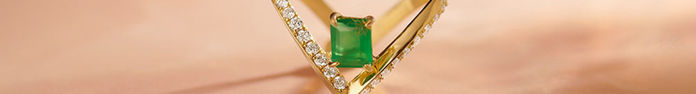 Lab Emerald V-Shaped Diamond Ring, 14K Gold Vermeil, 1/4 ct Lab Grown Diamond-1