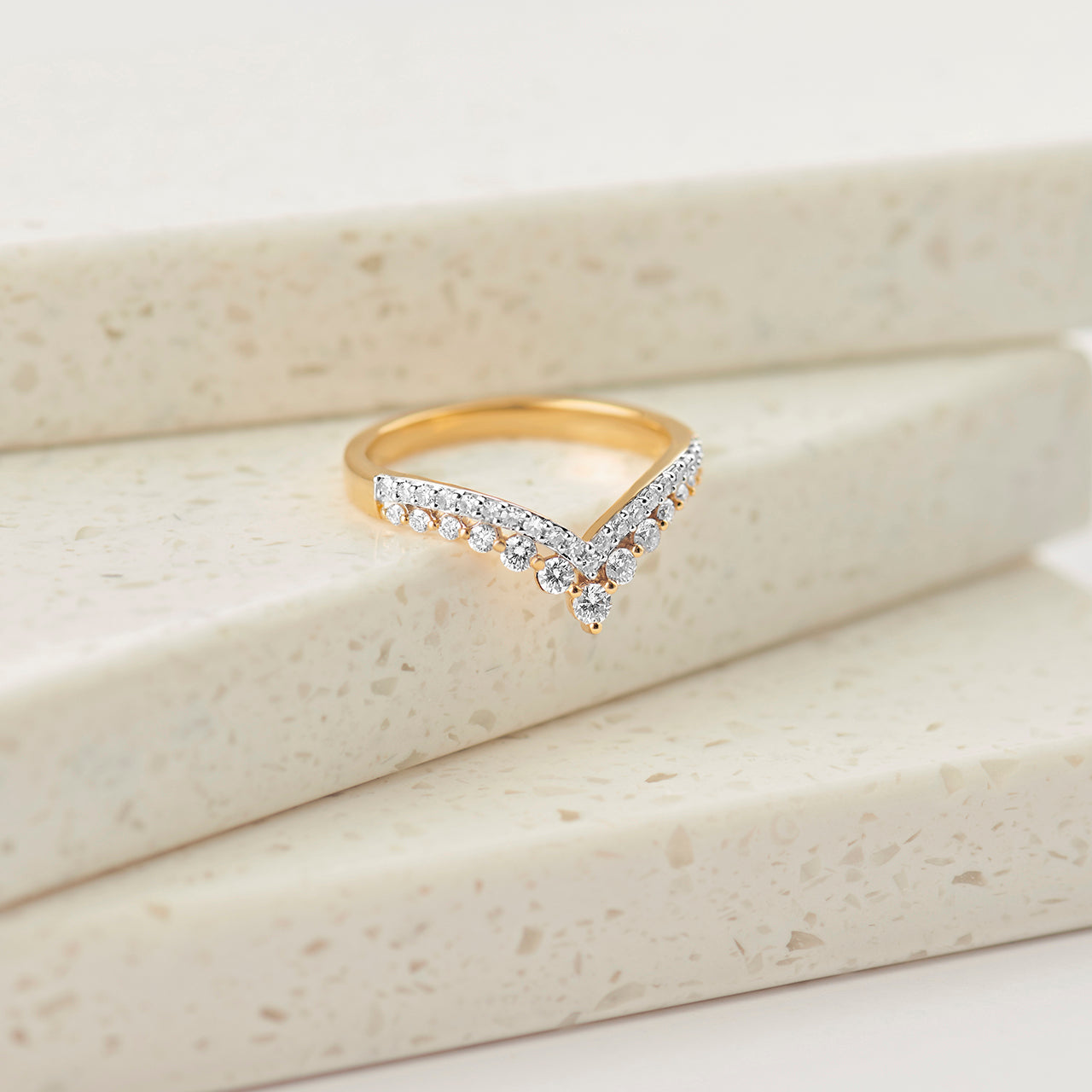 Double Row Chevron Ring, 14K Solid Gold, 3/8 ct Lab Grown Diamond-1