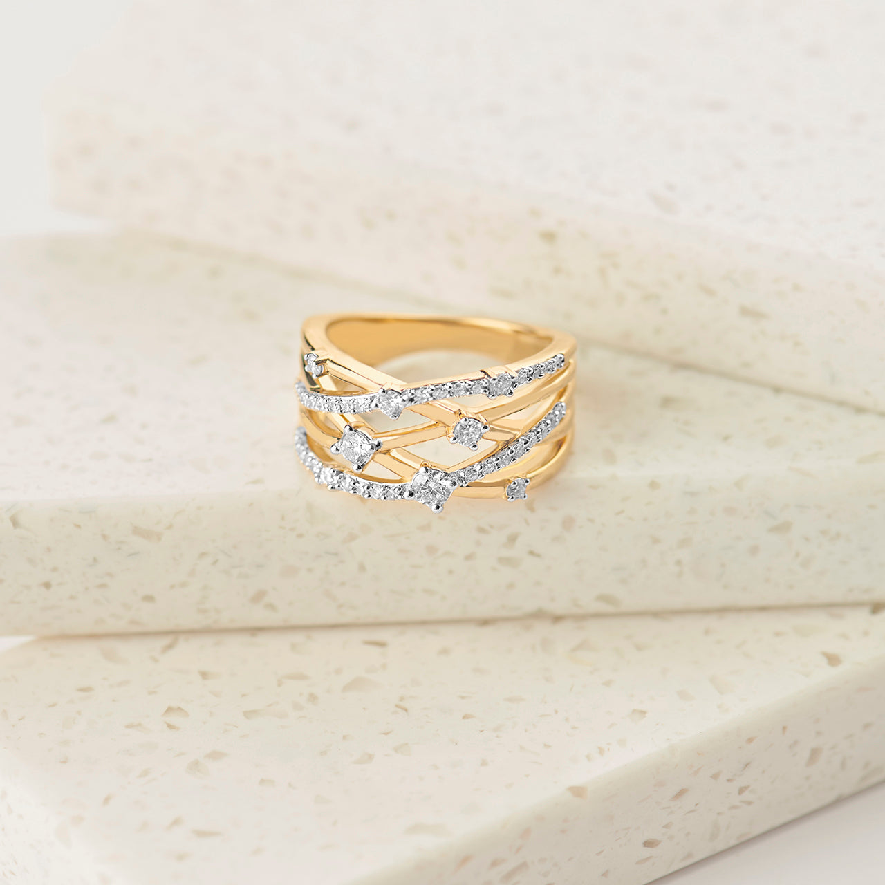 Multi Row Criss Cross Diamond Band, 14K Gold Vermeil, 1/2 ct Lab Grown Diamond-1