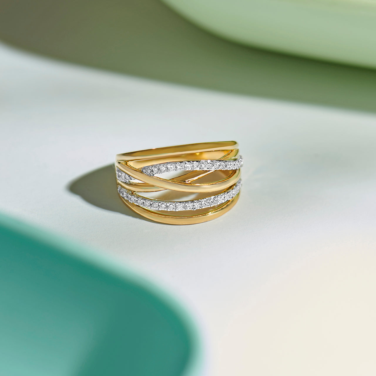 Chunky Criss Cross Diamond Band, 14K Gold Vermeil, 1/4 ct Lab Grown Diamond-1