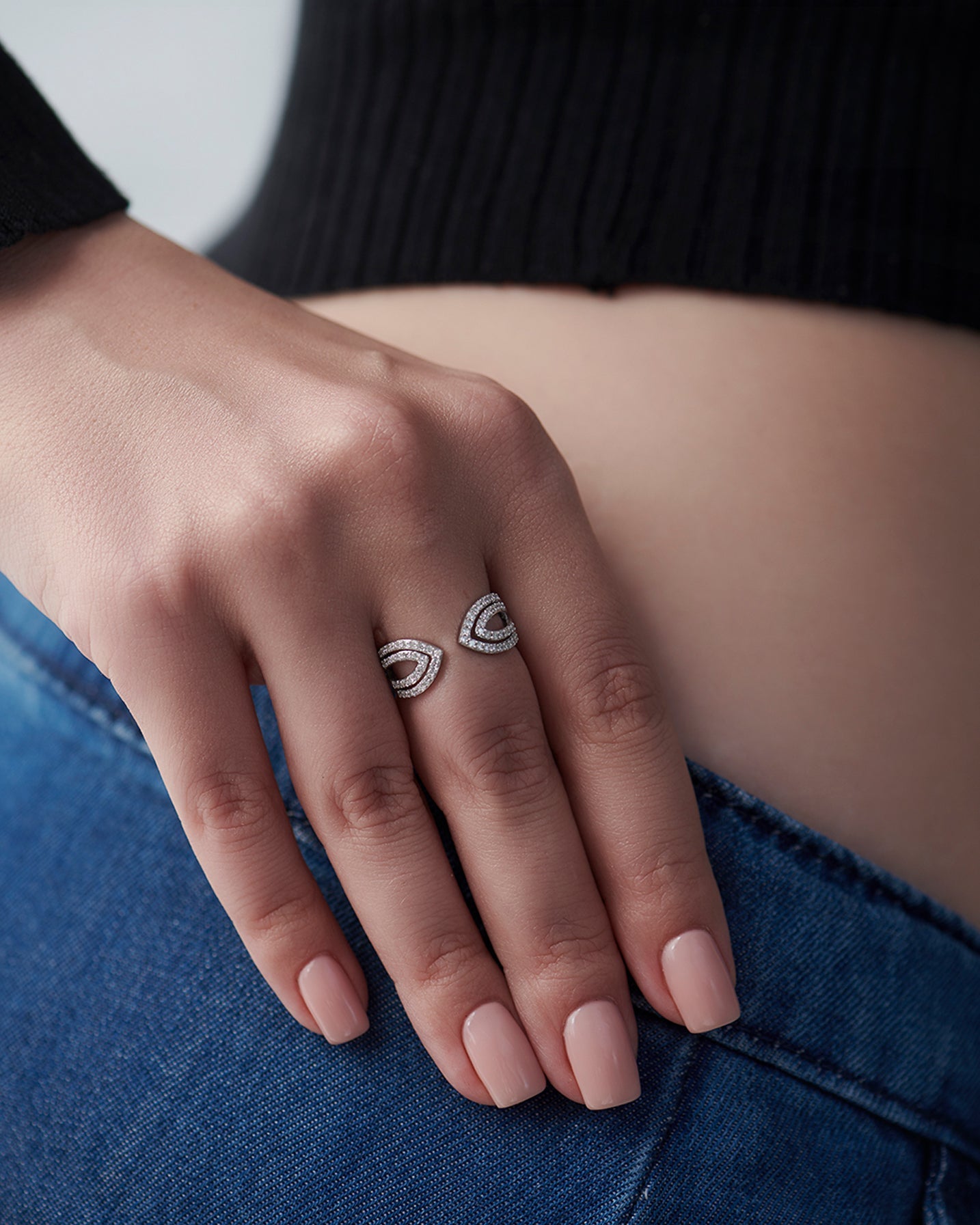 Open Leaf Diamond Ring, Sterling Silver, 3/8 ct Lab Grown Diamond-5