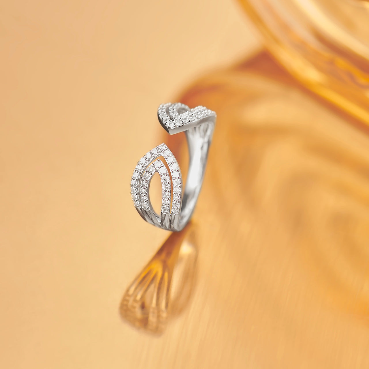 Open Leaf Diamond Ring, 14K Solid Gold, 3/8 ct Lab Grown Diamond-1