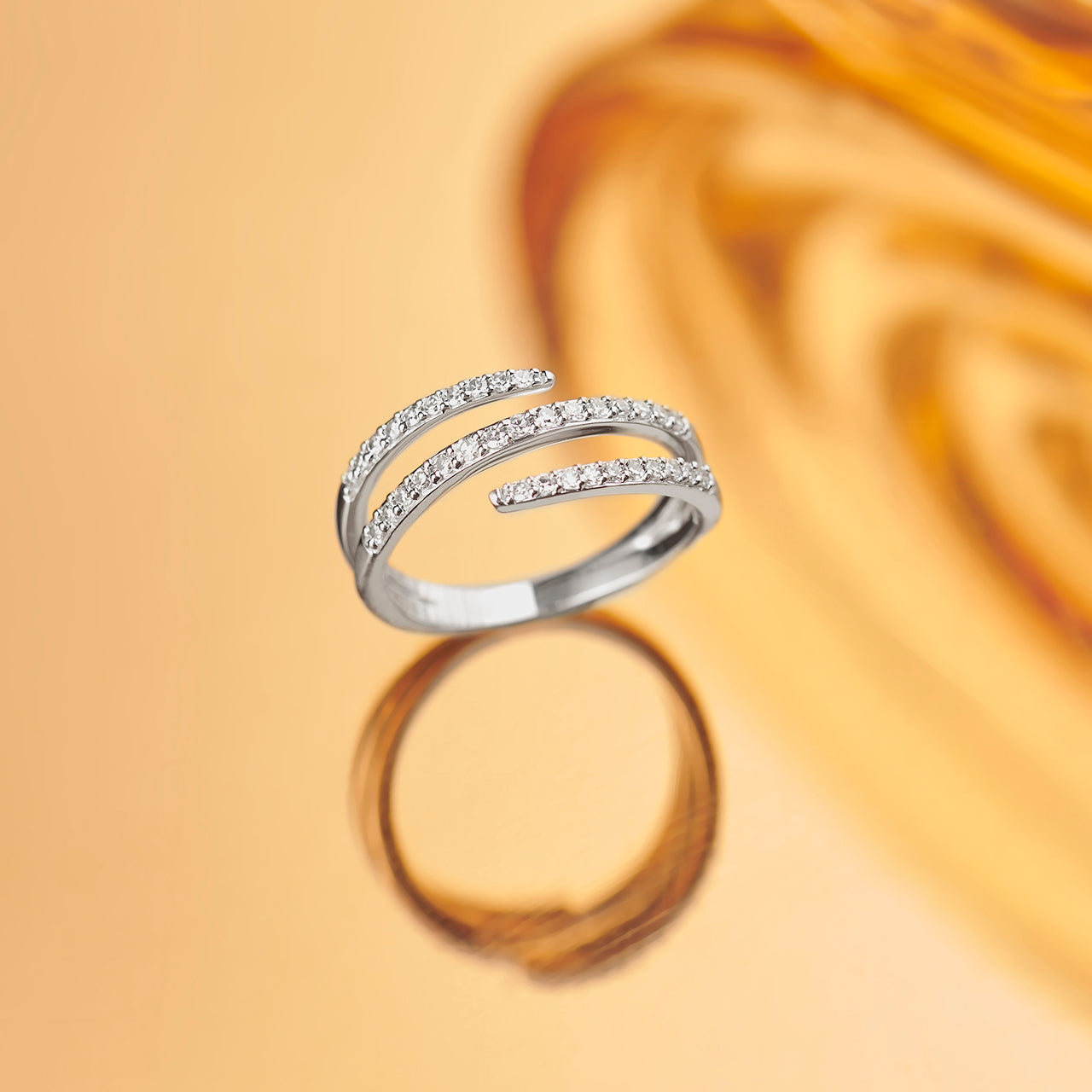 Three Row Coil Diamond Band, 14K Solid Gold, 1/4 ct Lab Grown Diamond-1