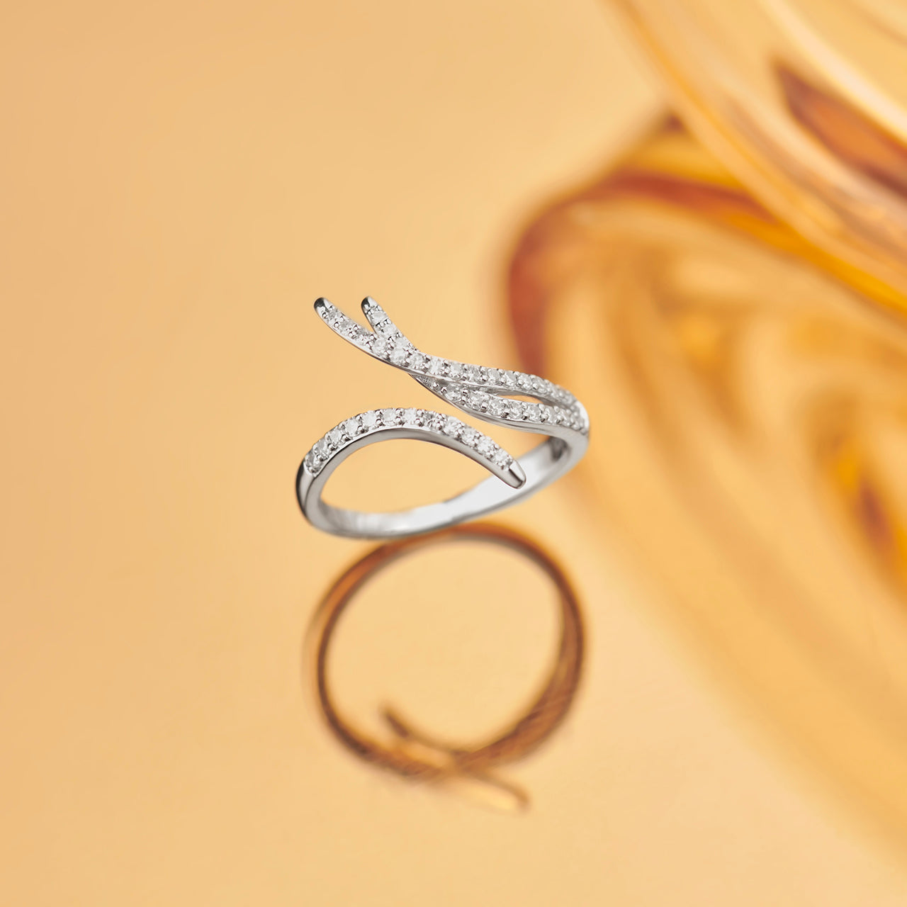 Open Swirl Diamond Band, 14K Solid Gold, 1/3 ct Lab Grown Diamond-1