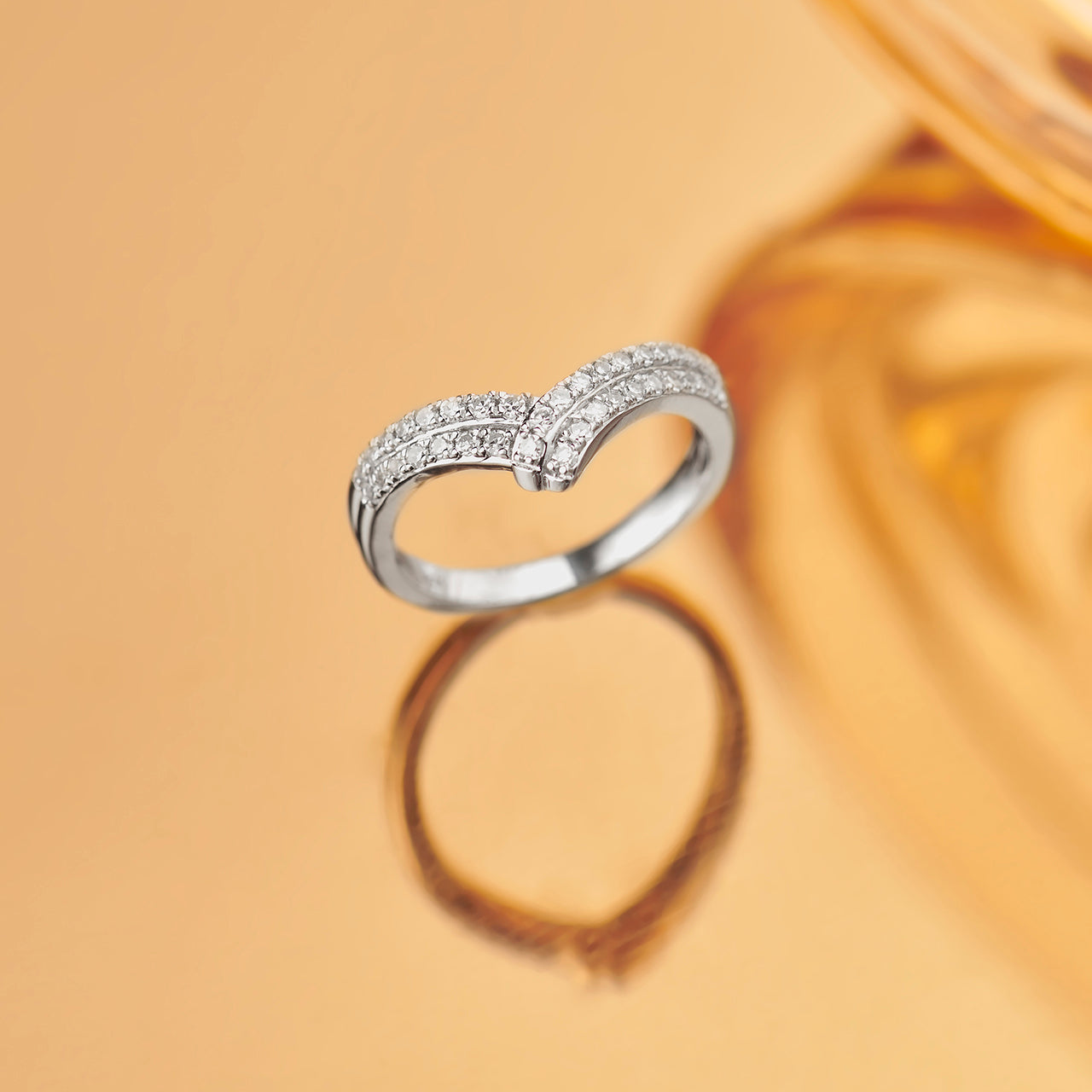 Double Row Chevron Diamond Band, 14K Solid Gold, 1/3 ct Lab Grown Diamond-1