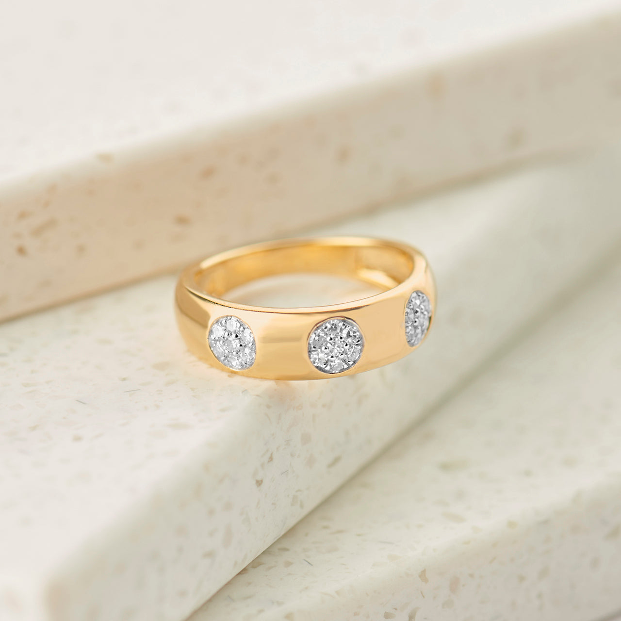Wide Dome Diamond Band, 14K Gold Vermeil, 1/5 ct Lab Grown Diamond-1