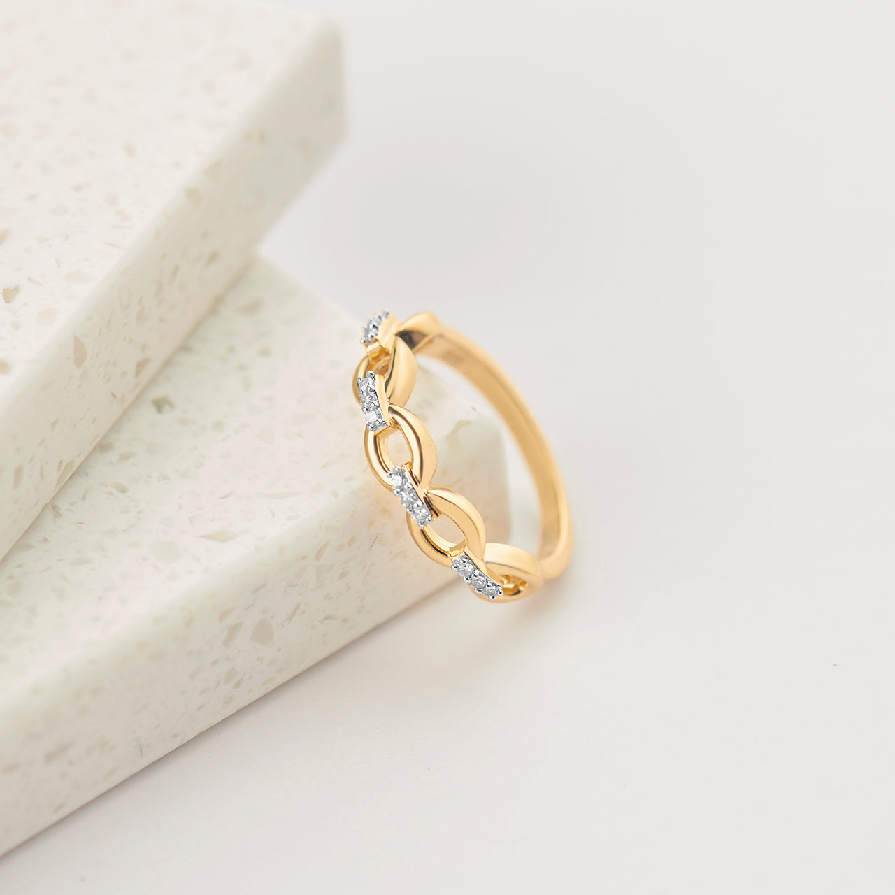 Stacking Chain Link Band, 14K Gold Vermeil, 1/20 ct Lab Grown Diamond-1
