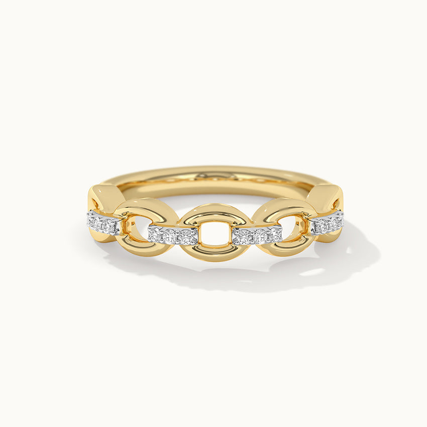 Stacking Chain Link Band, 14K Solid Gold, 1/20 ct Lab Grown Diamond-3