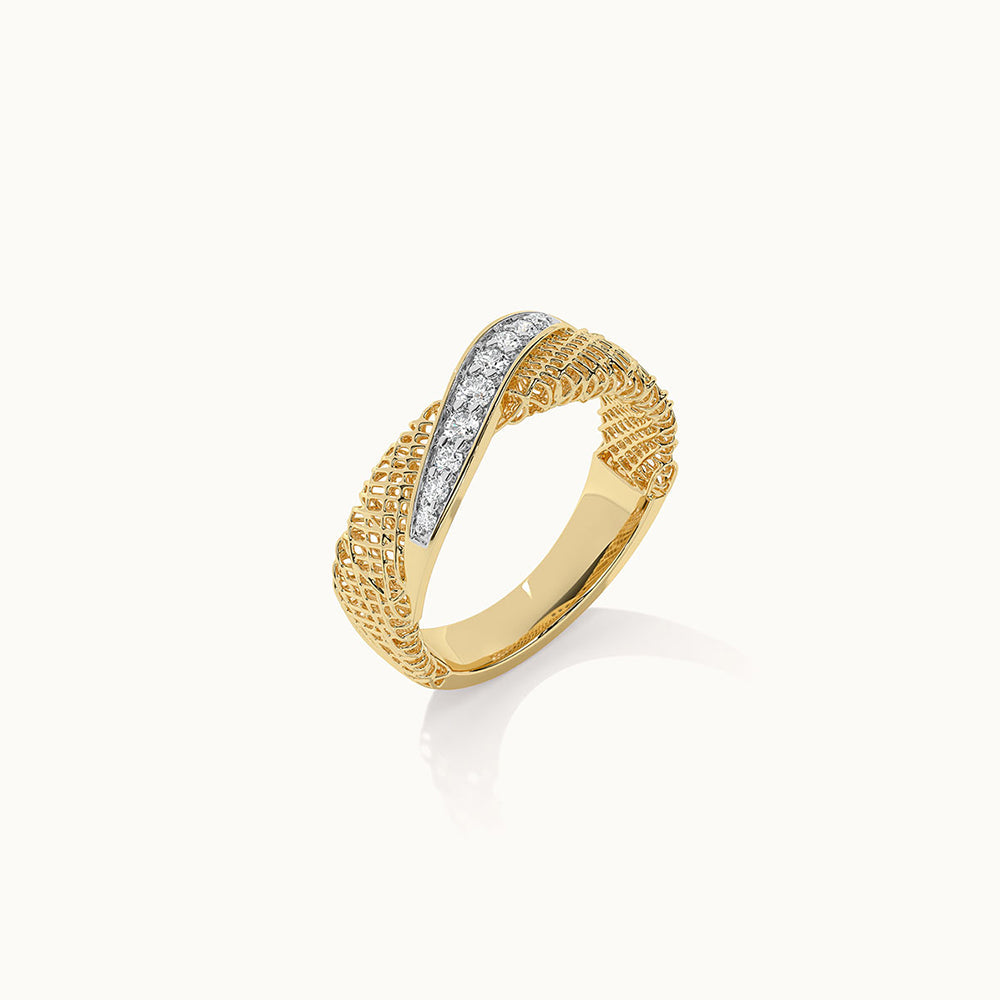 Filigree Diamond Band, 10K Solid Gold, 1/6 ct Lab Grown Diamond-1