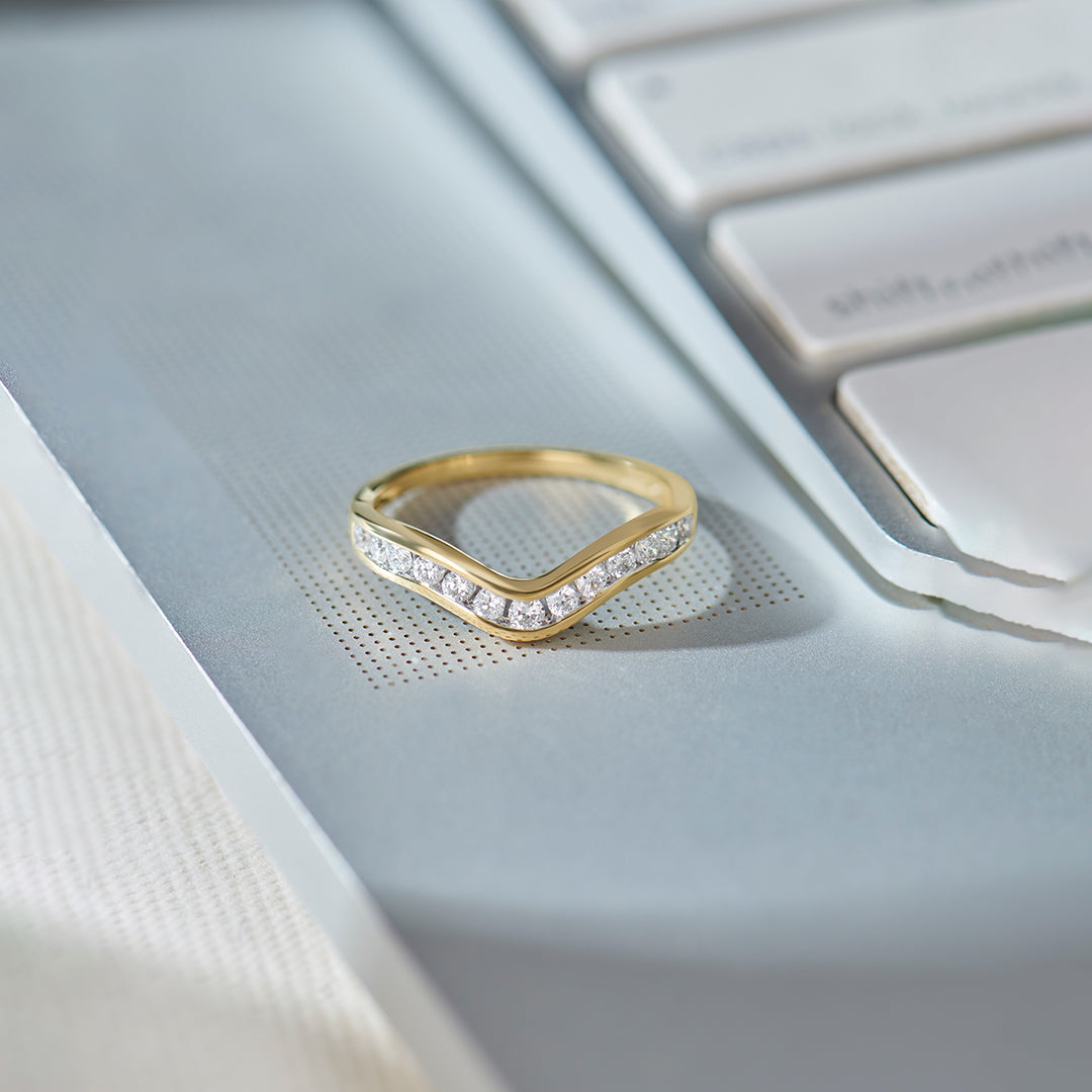 Wave Diamond Band, 14K Solid Gold, 1/3 ct Lab Grown Diamond-1