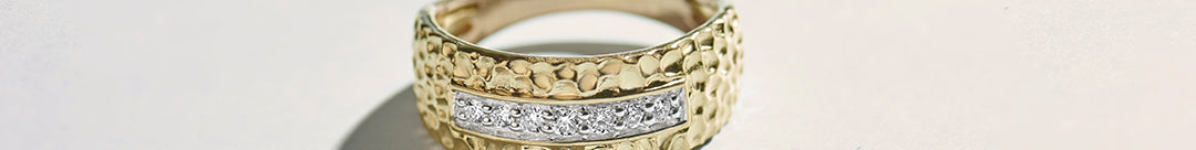 Statement Hammered Diamond Band, 14K Solid Gold, 1/6 ct Lab Grown Diamond-1