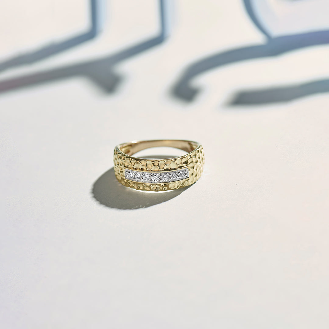 Statement Hammered Diamond Band, 14K Gold Vermeil, 1/6 ct Lab Grown Diamond-1
