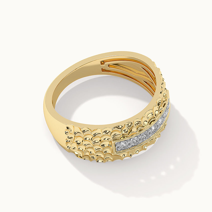 Statement Hammered Diamond Band, 14K Solid Gold, 1/6 ct Lab Grown Diamond-7