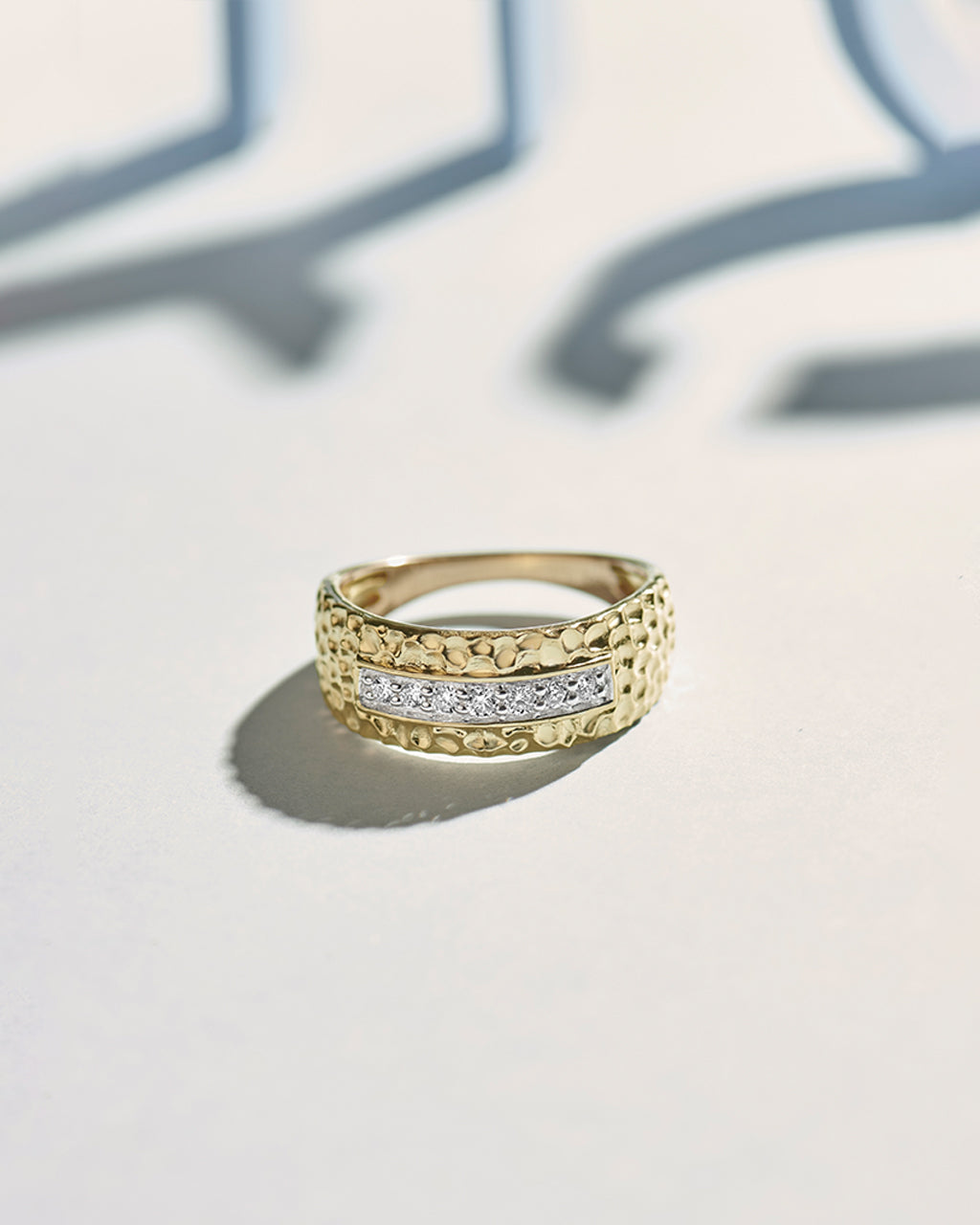 Statement Hammered Diamond Band, 14K Gold Vermeil, 1/6 ct Lab Grown Diamond-5