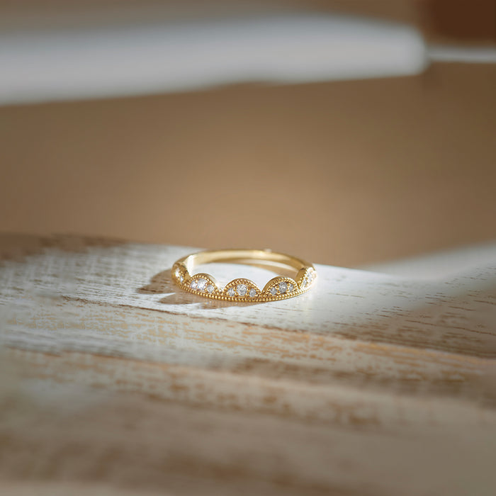 Scallop Stacker Diamond Band, 14K Gold Vermeil, 1/6 ct Lab Grown Diamond-1