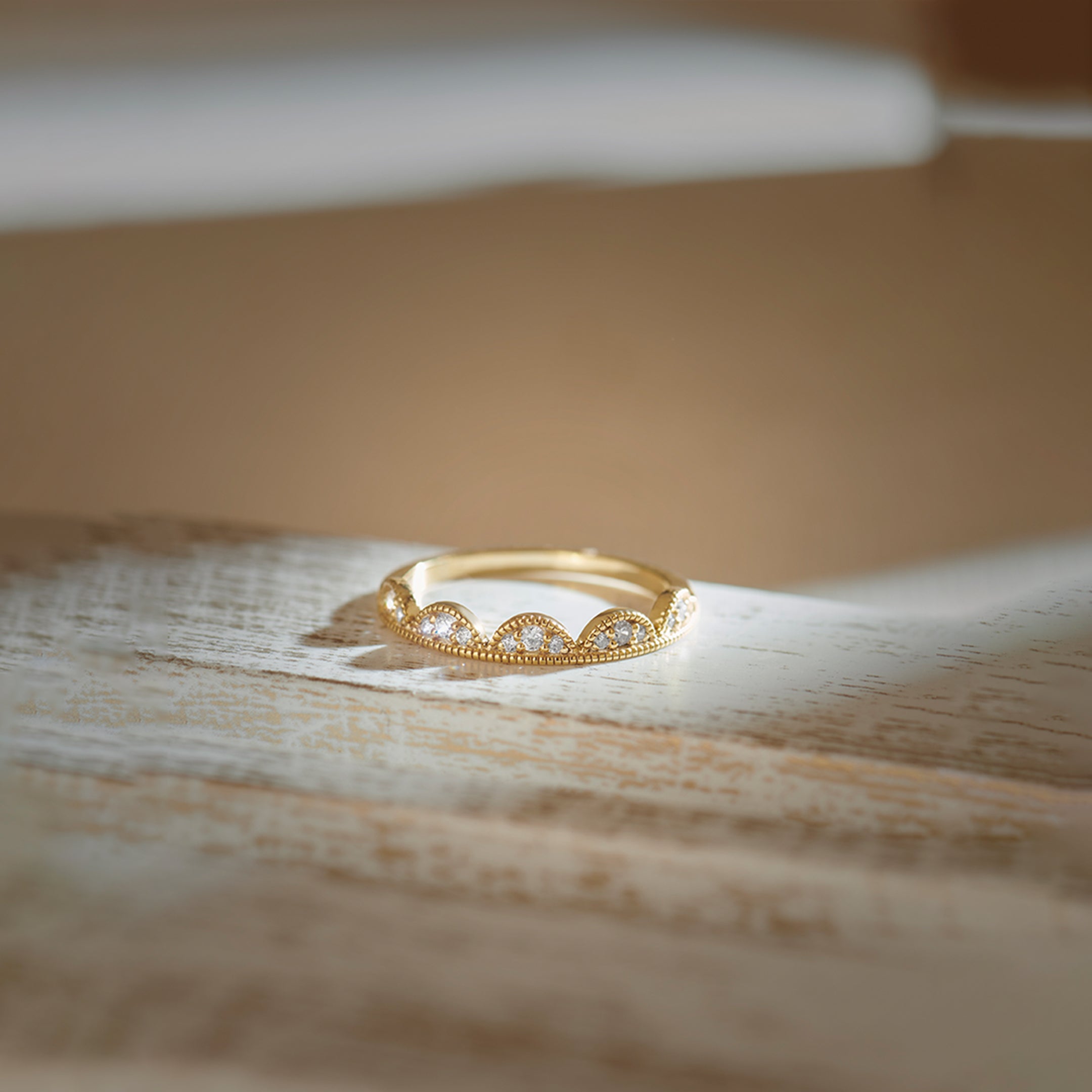 Scallop Stacker Diamond Band, 14K Solid Gold, 1/6 ct Lab Grown Diamond-1