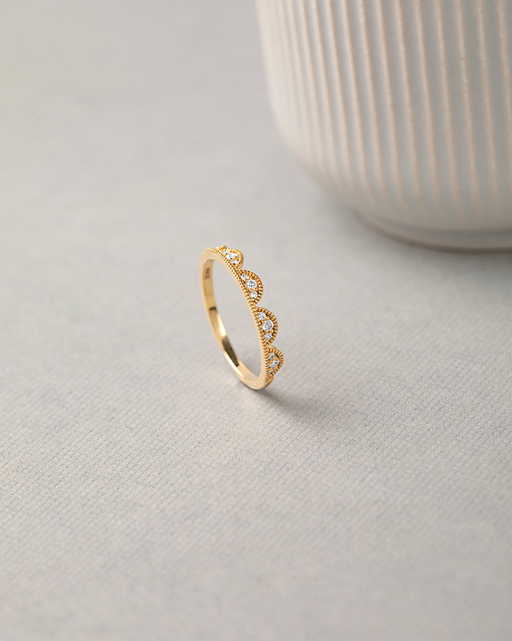 Scallop Stacker Diamond Band, 14K Solid Gold, 1/6 ct Lab Grown Diamond-4