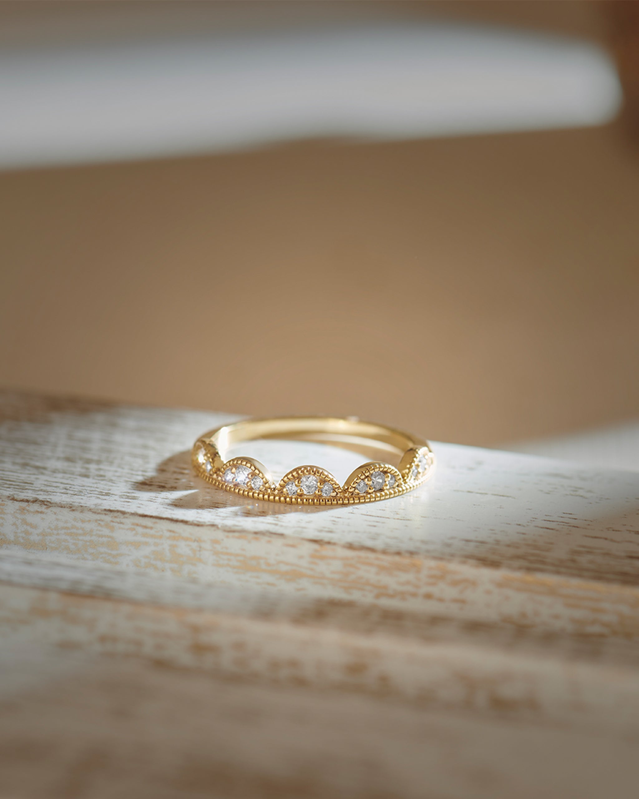 Scallop Stacker Diamond Band, 14K Solid Gold, 1/6 ct Lab Grown Diamond-5