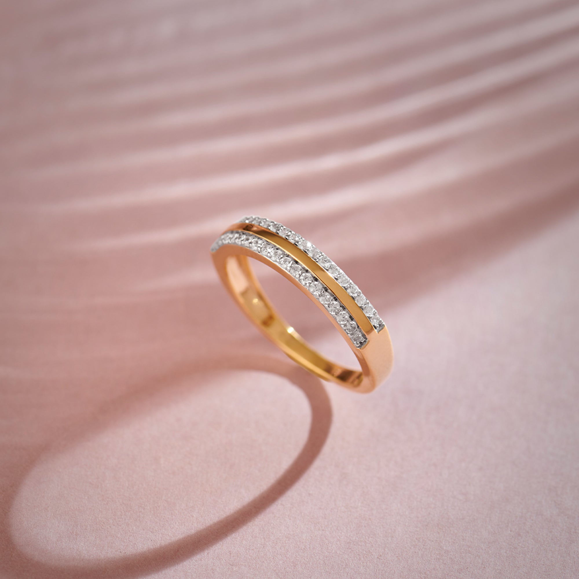 Striped Stackable Band, 14K Solid Gold, 1/4 ct Lab Grown Diamond-1