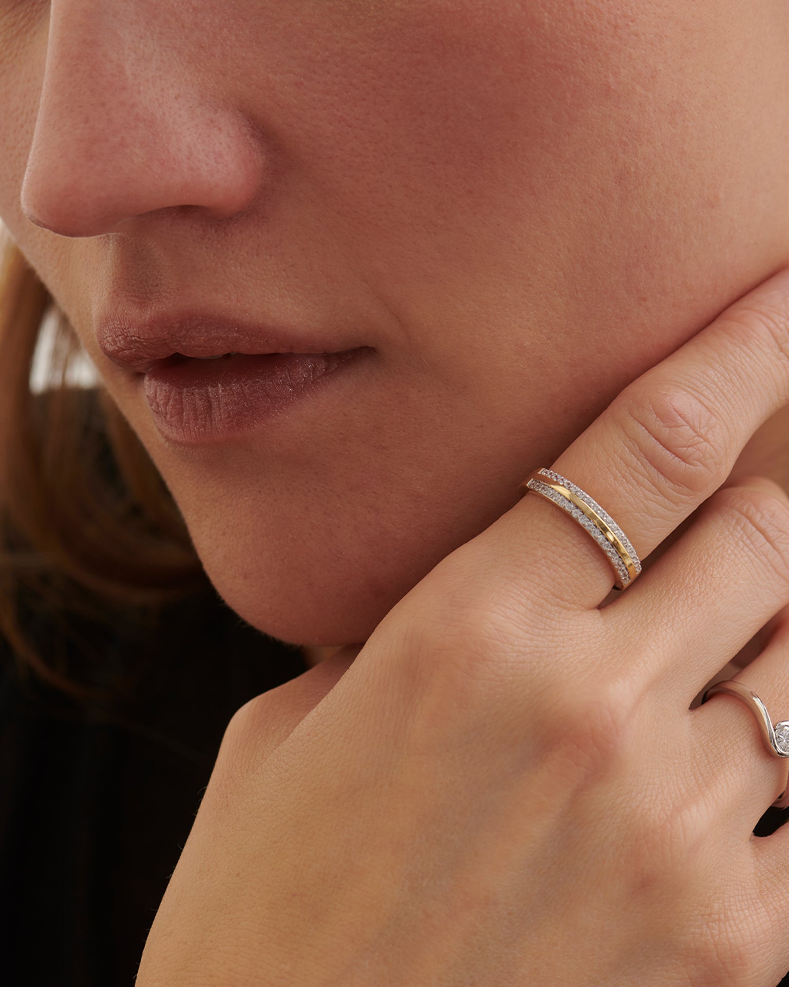 Striped Stackable Band, 14K Solid Gold, 1/4 ct Lab Grown Diamond-2