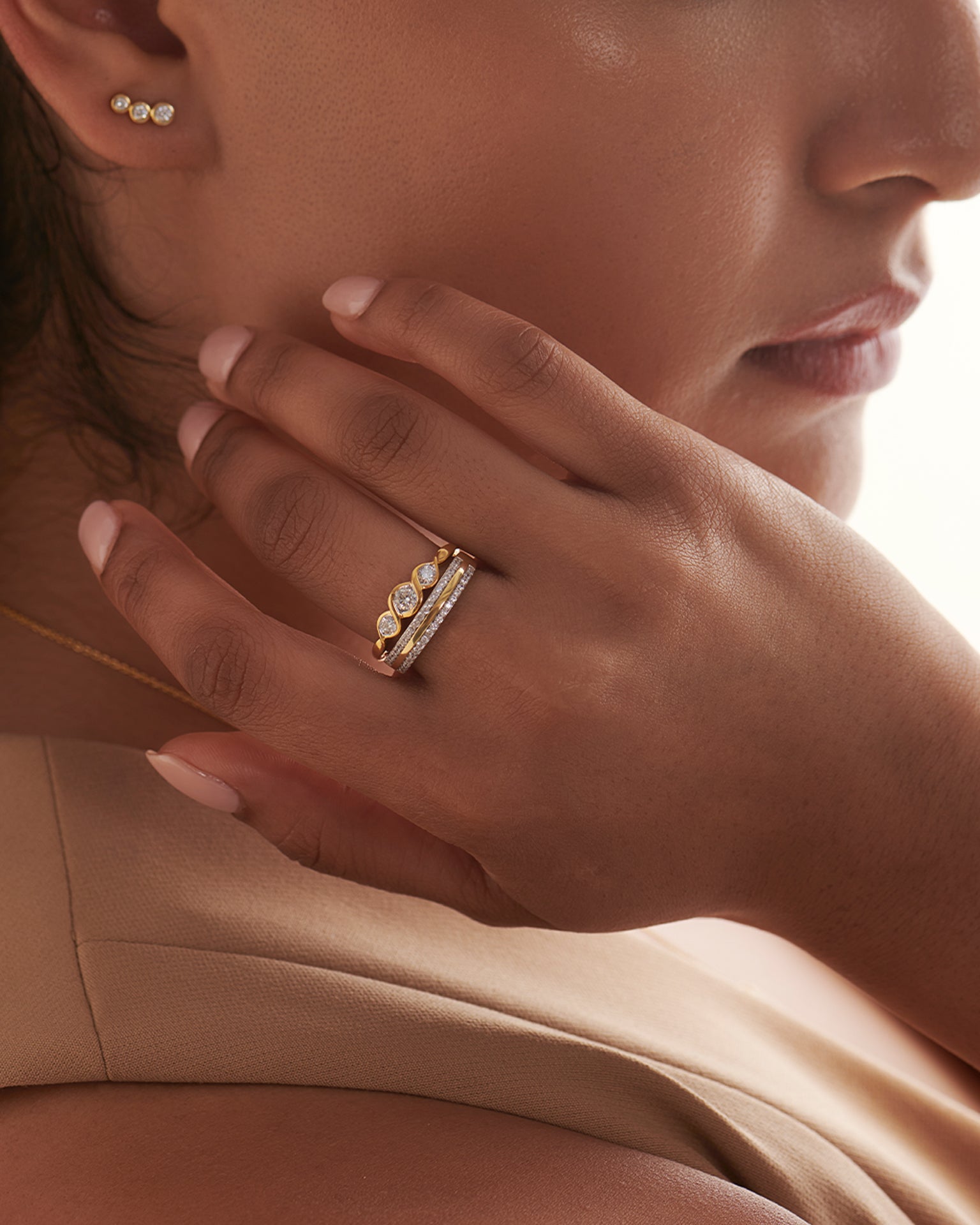 Striped Stackable Band, 14K Solid Gold, 1/4 ct Lab Grown Diamond-4