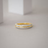 Striped Stackable Band, 14K Solid Gold, 1/4 ct Lab Grown Diamond-5