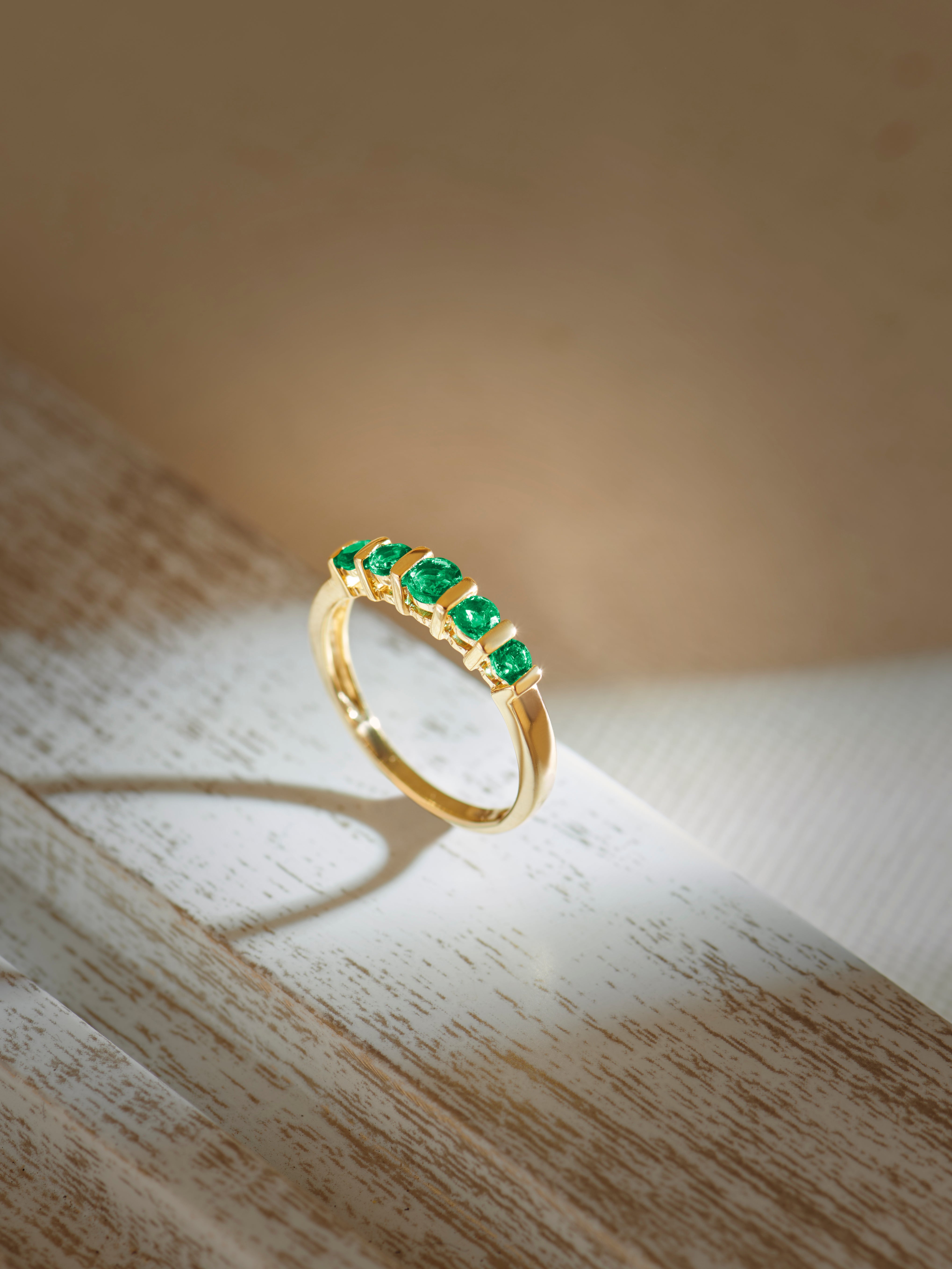 Created Emerald Band, 14K Solid Gold-5