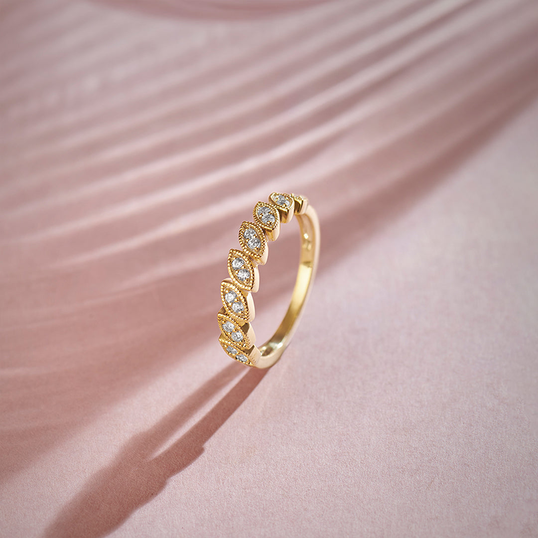 Milgrain Leafy Stackable Band, 14K Gold Vermeil, 1/6 ct Lab Grown Diamond-1