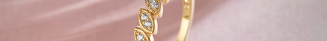 Milgrain Leafy Stackable Band, 14K Solid Gold, 1/6 ct Lab Grown Diamond-1