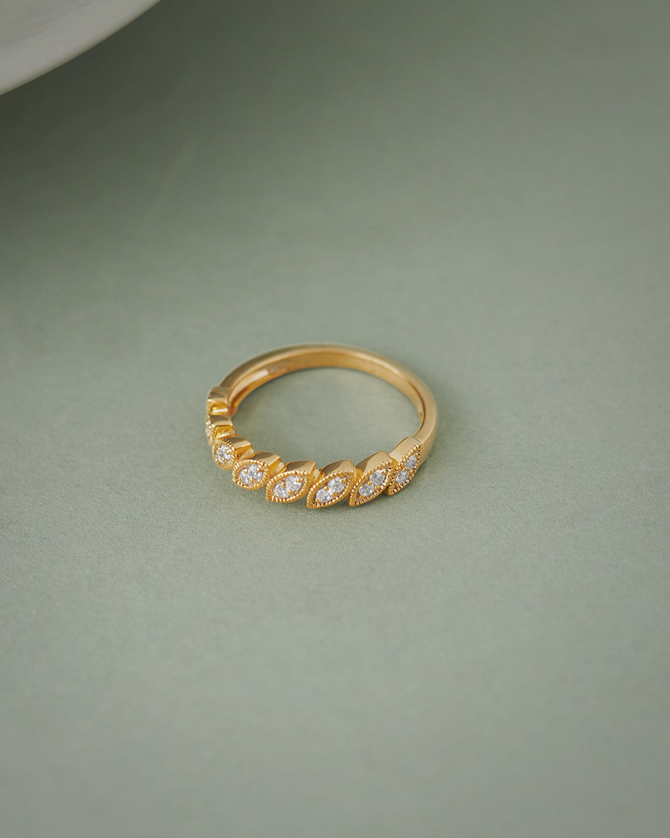 Milgrain Leafy Stackable Band, 14K Solid Gold, 1/6 ct Lab Grown Diamond-4