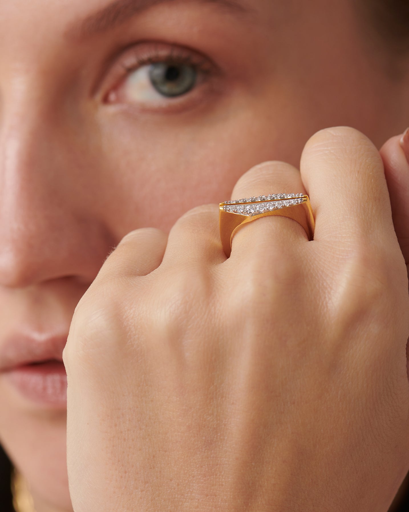 Pyramid Diamond Band, 14K Gold Vermeil, 1/3 ct Lab Grown Diamond-2